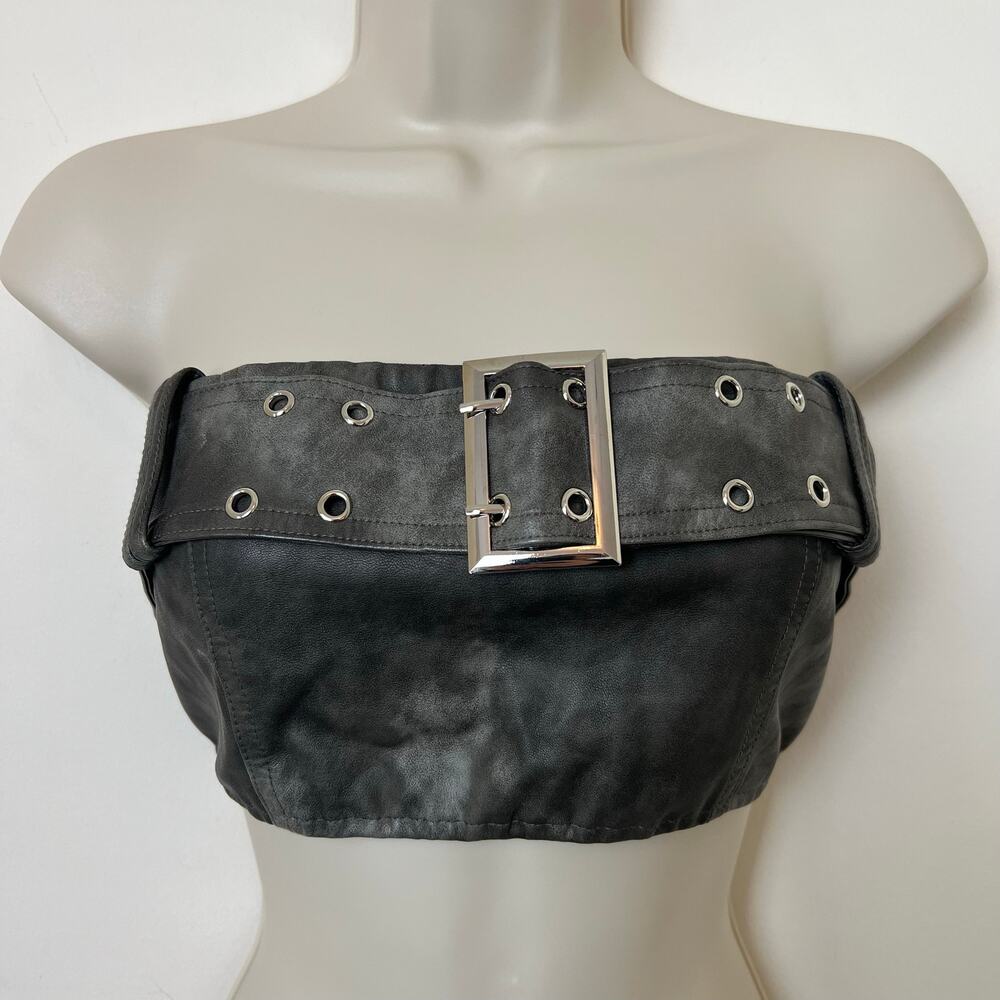 Goth Grunge Y2K Bandeau Belted Crop Top Medium Faded Black